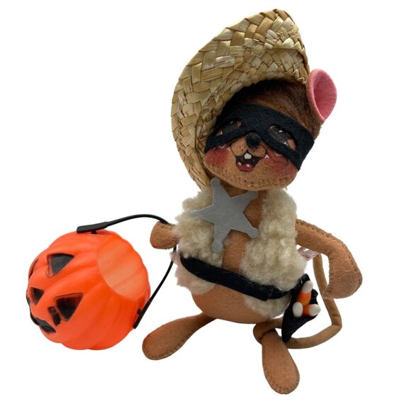 Annalee Halloween Sheriff Cowboy Mouse Plush With Straw Hat & Pumpkin - Picture 10 of 15